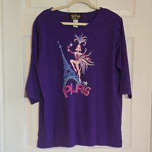 Bob Mackie Purple 'Paris' Showgirl Graphic Tee Size Large